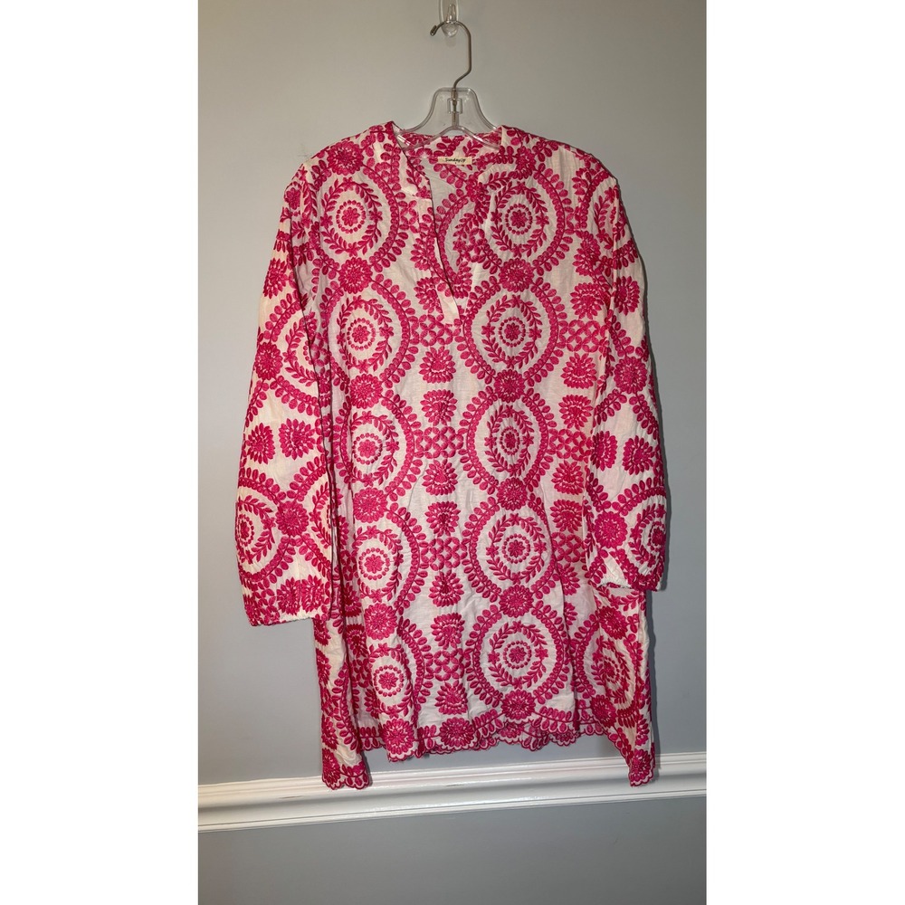 Sunday Up Tunic Dress Womens Small Pink White Embroidered Floral Boho Cotton‎